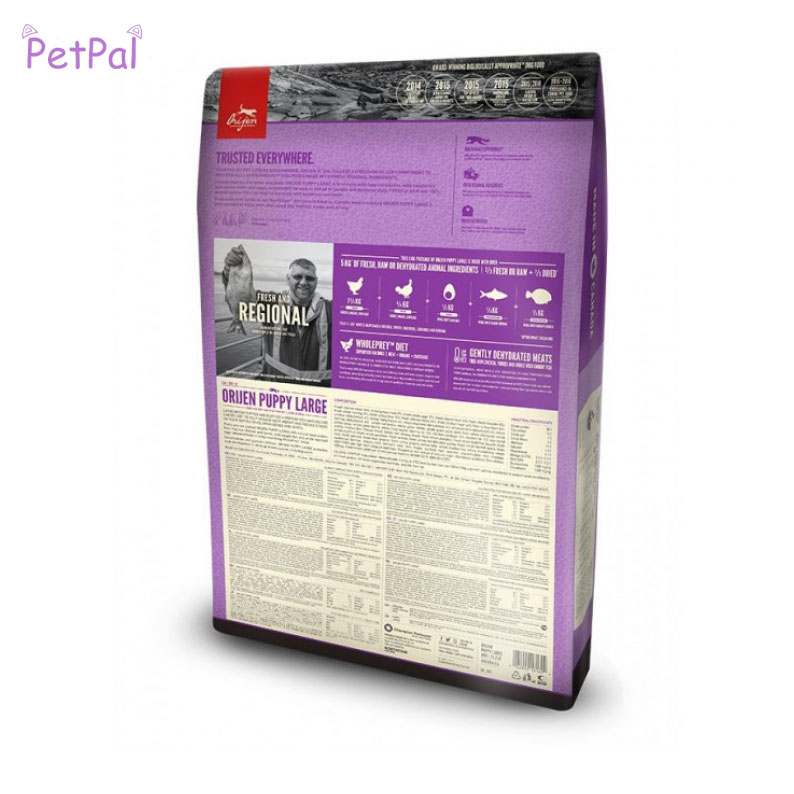 ORIJEN Puppy Large dog food back back of ORIJEN Puppy Large dog food